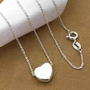 NEW REAL 925 Sterling Silver Heart Charm, Dainty Love Heart Pendant Necklace